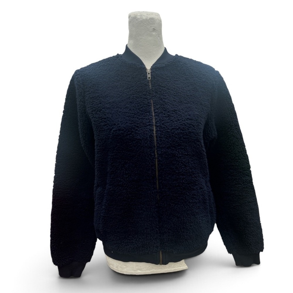 Boden Navy Blue Sherpa Teddy Bomber Jacket Full Zip Women  Small